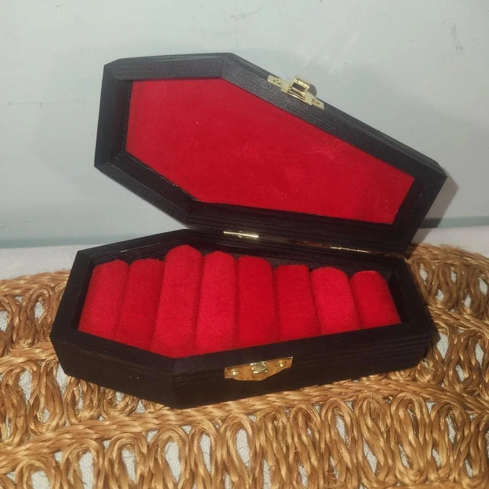 Gothic Coffin Shaped Jewelry Box with Portrait Frame  6 in x 3 in